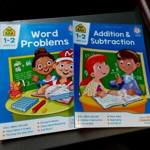 2 BRAND NEW 1-2 GRADE MATH WORKBOOKS----SCHOOL ZONE--#17